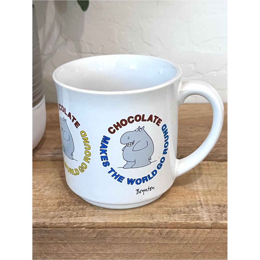 Vintage 1980s Sandra Boynton Hippo Chocolate Makes The World Go Round Mug